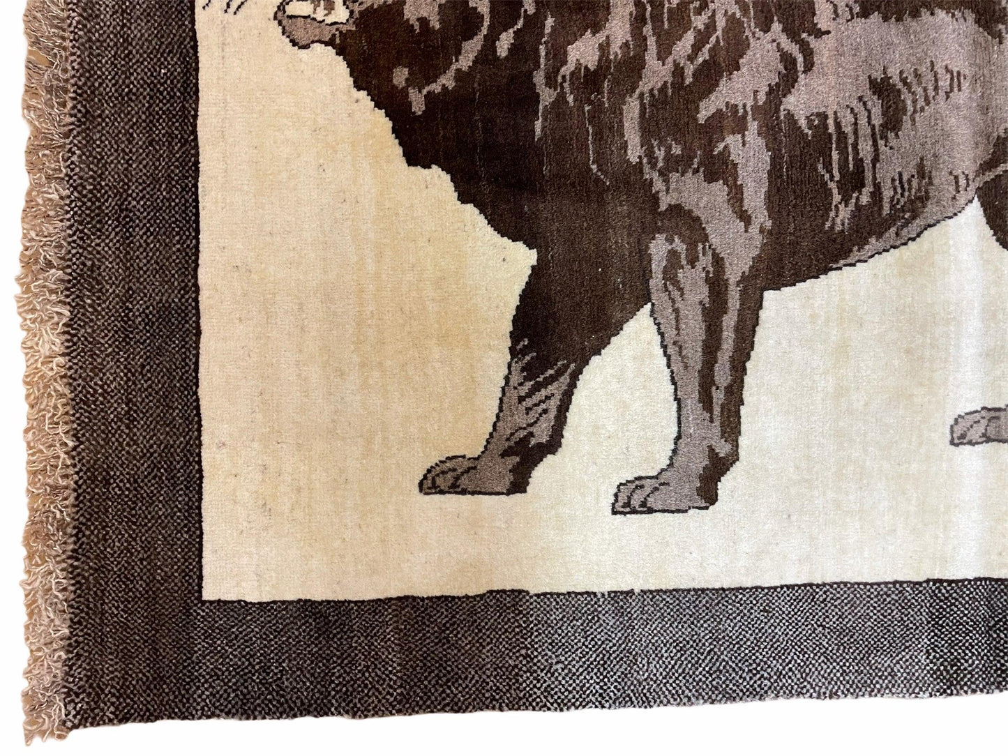 Handmade Lion Rug 3x5 Wool Hand Knotted Brown Beige Vintage Quality