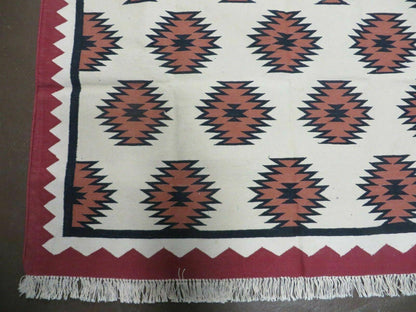 Hand Woven Wool Rug Kilim Dhurrie 5 By 8 Contemporary Oriental Area Rug