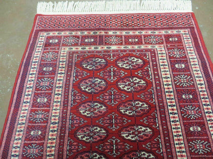 Turkoman Bokhara Vintage Rug 3x5 ft Hand Knotted Fine Wool Yamud Design Classic