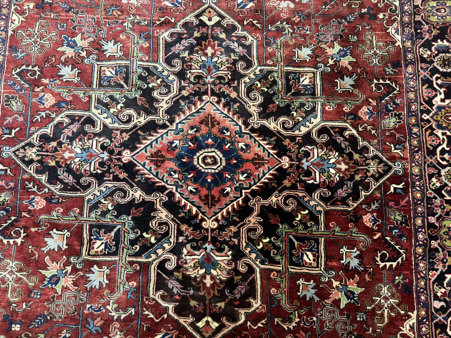 Antique Persian Heriz Rug 8x11, Geometric Tribal Wool Carpet, Brick Red
