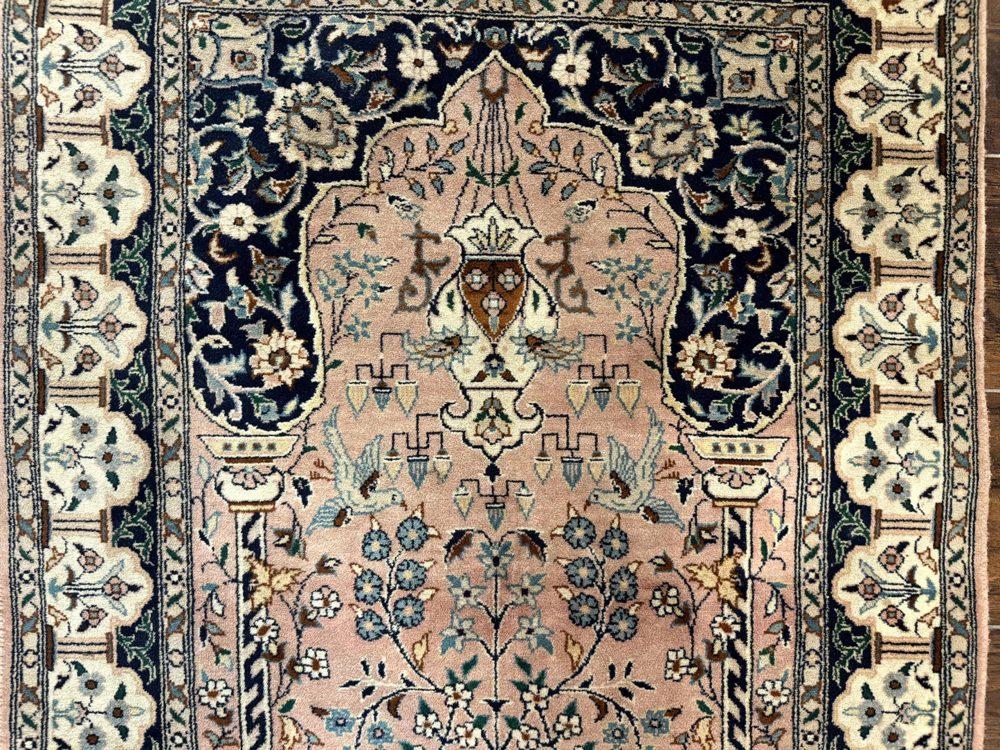 Tree Of Life Prayer Rug Handmade Persian Wool Two By Four Feet Vintage Style Birds Lantern