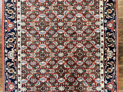 Indo Persian Rug 3x5, Red and Navy Blue, Wool Vintage Handmade Small Carpet 3 x 5 ft, Herati Pattern, Bidjar Rug