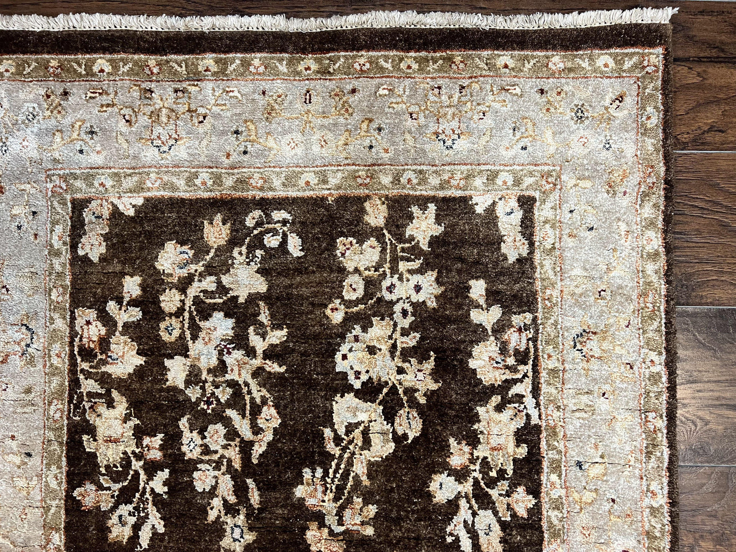 Peshawar Runner Rug 3 x 20, Wool Hand Knotted Vintage Pakistani Carpet, Brown & Taupe, Chobi Mahal Floral Rug, Extra Long Hallway Runner