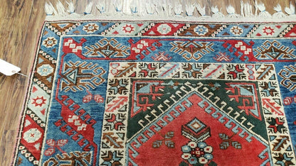 Handmade Turkish Shirvan Kazak Wool Rug 4x6 Colorful Vintage Style