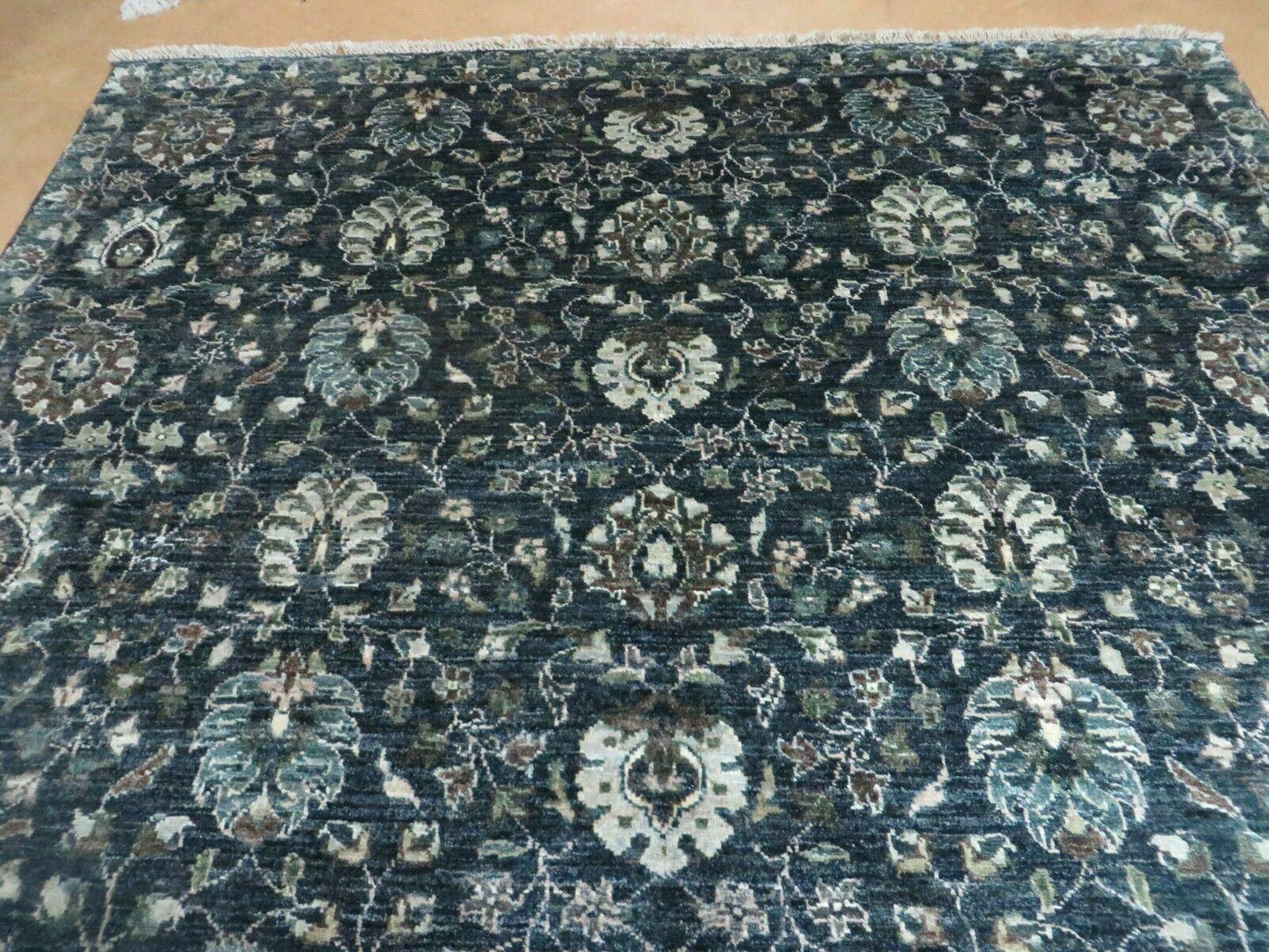 Vintage Handmade Pakistani Floral Oriental Wool Rug 5ft 6in by 8ft Black And Grey