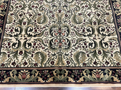 Oriental Rug 8x11, Floral Pattern, Ivory and Black