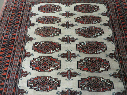 Bokhara Turkoman Rug Vintage Handmade Wool 4x6 Pakistan Carpet