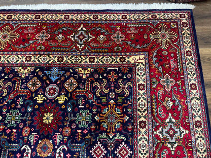 Large Persian Tabriz Rug 10x16 Navy Blue And Red Allover Pattern Hand Knotted Wool Carpet