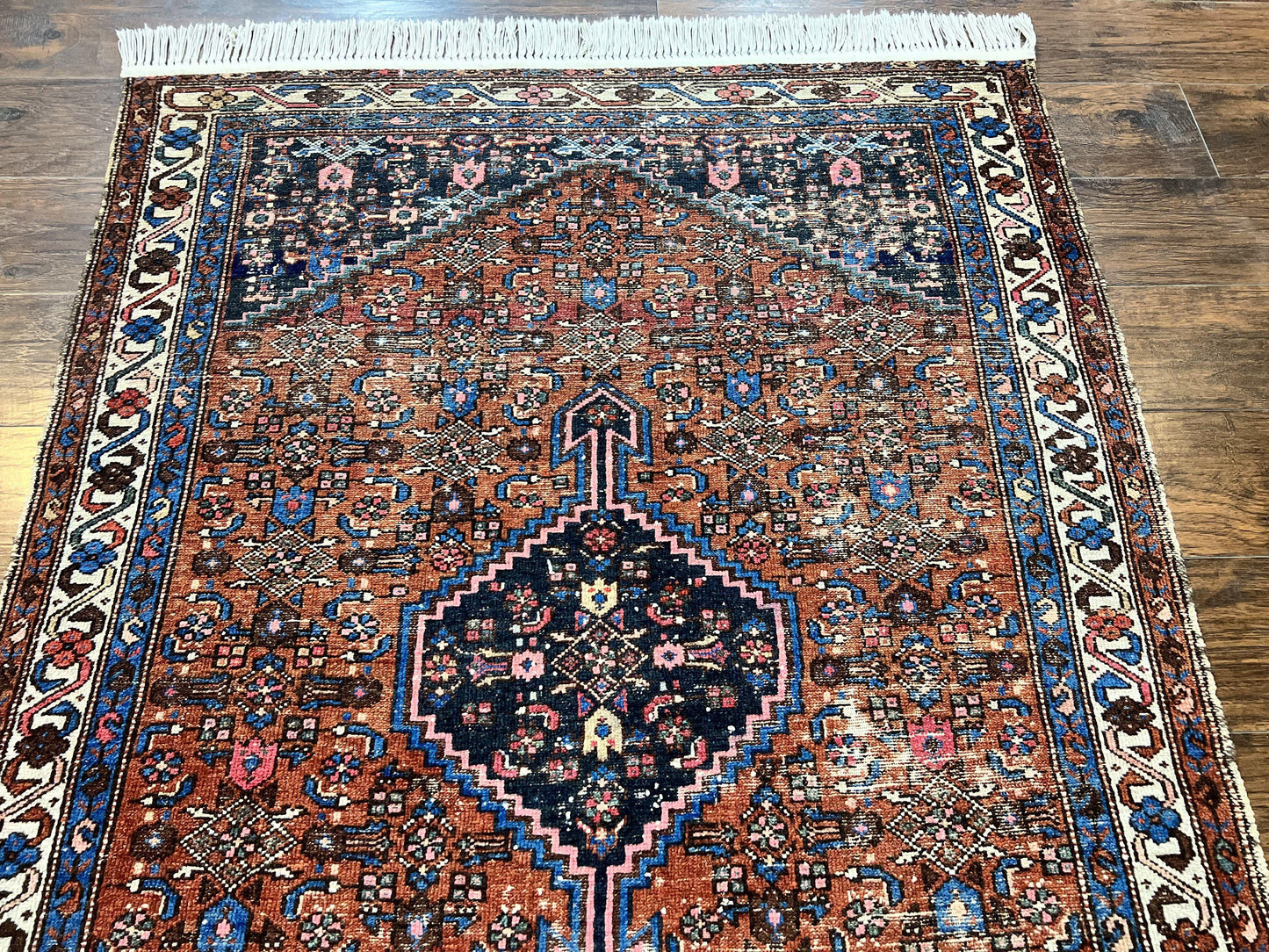 Red Persian Hamadan Rug 4x6, Wool Handmade Antique Carpet, Geometric Medallion Rug, Oriental Rug 4 x 6, Persian Tribal Rug, Hand Knotted Rug