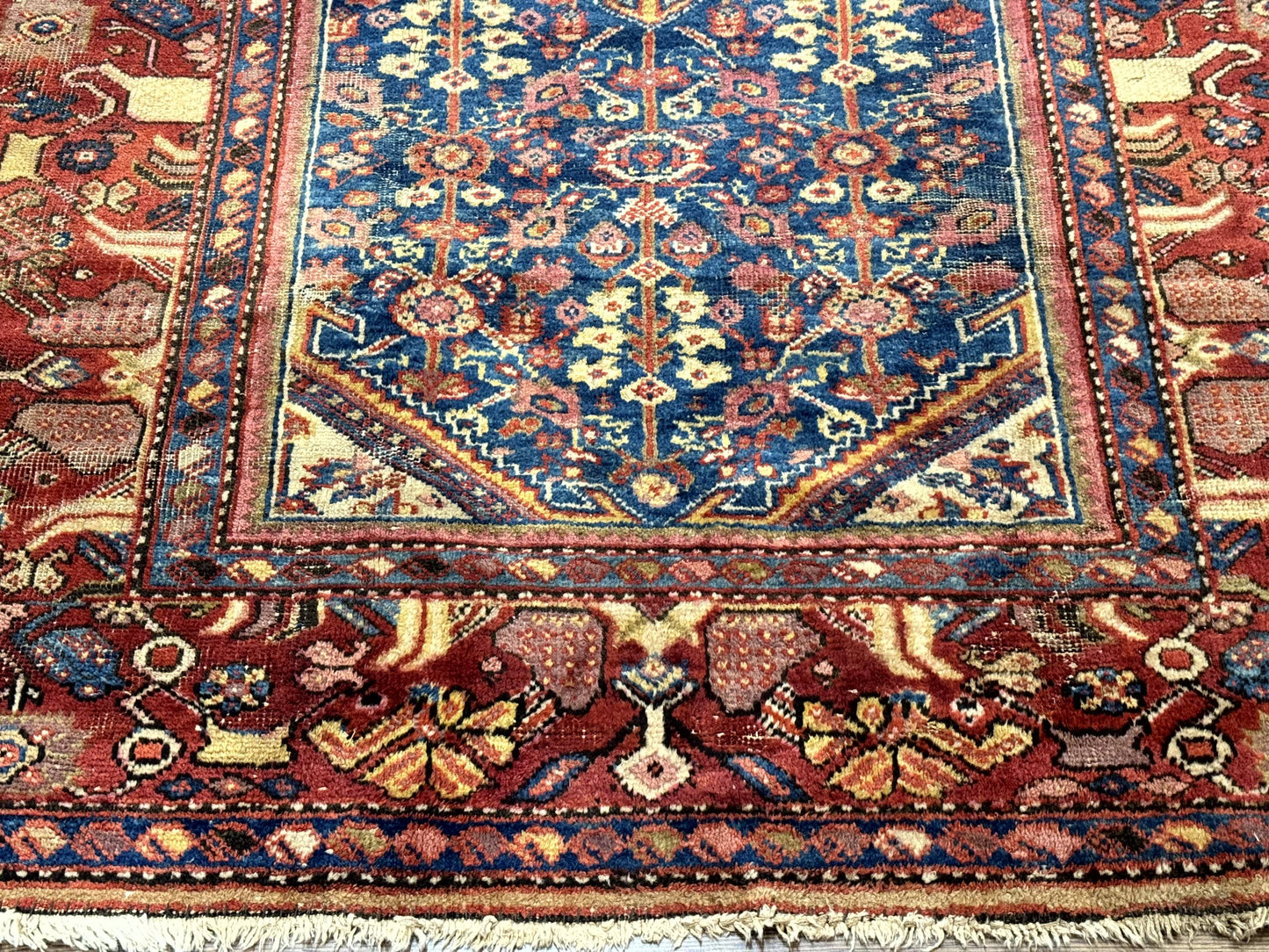 Antique Persian Rug 4x7, Blue and Red Malayer Carpet, Rare