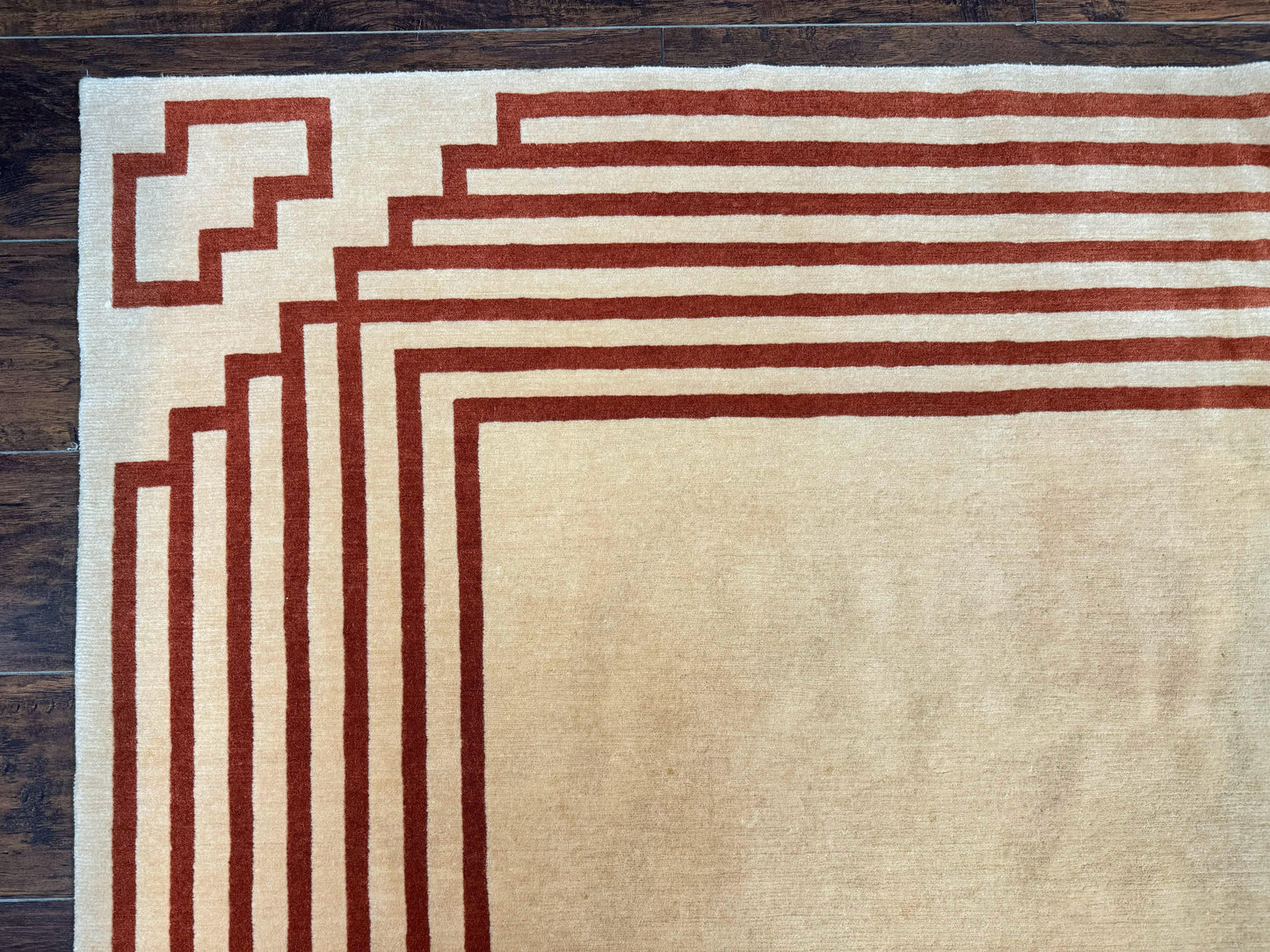 Modern Tibetan Rug 11 x 14.6, Wool and Silk, Simple Design, Handmade Large Area Rug, Cream