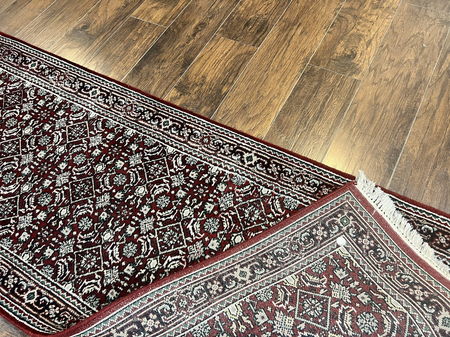 Indo Persian Runner Rug 2.7 x 8, Wool Hand Knotted Vintage Carpet, Red Black, Herati Allover Pattern, Oriental Runner, Rug for Hallway