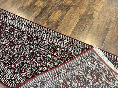 Indo Persian Runner Rug 2.7 x 8, Wool Hand Knotted Vintage Carpet, Red Black, Herati Allover Pattern, Oriental Runner, Rug for Hallway