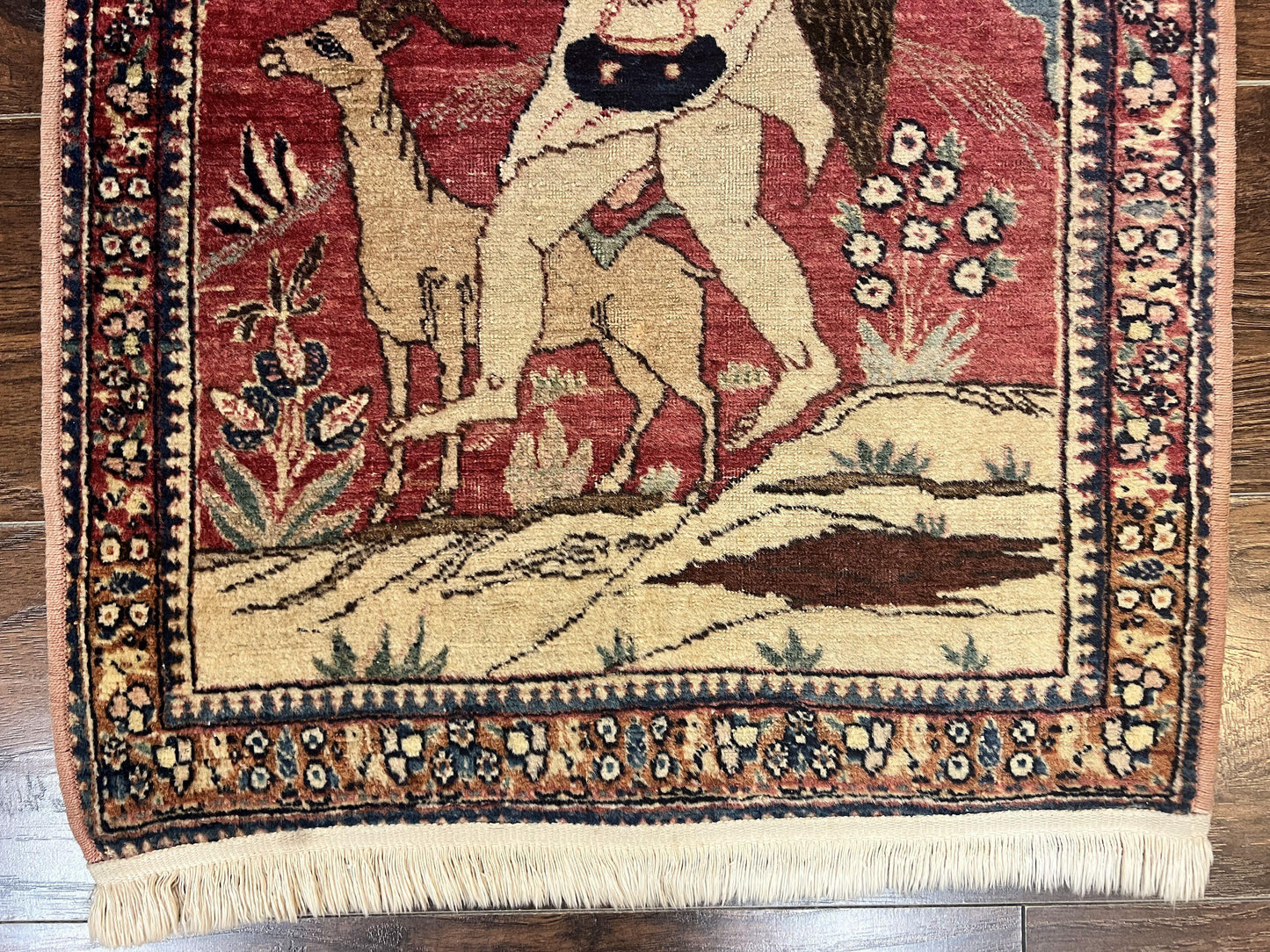 Antique Persian Kirman Rug 2 x 2.5, Small Hand Knotted Wool Carpet, Lavar Rug, Shepherd with Ram Pictorial Rug #1