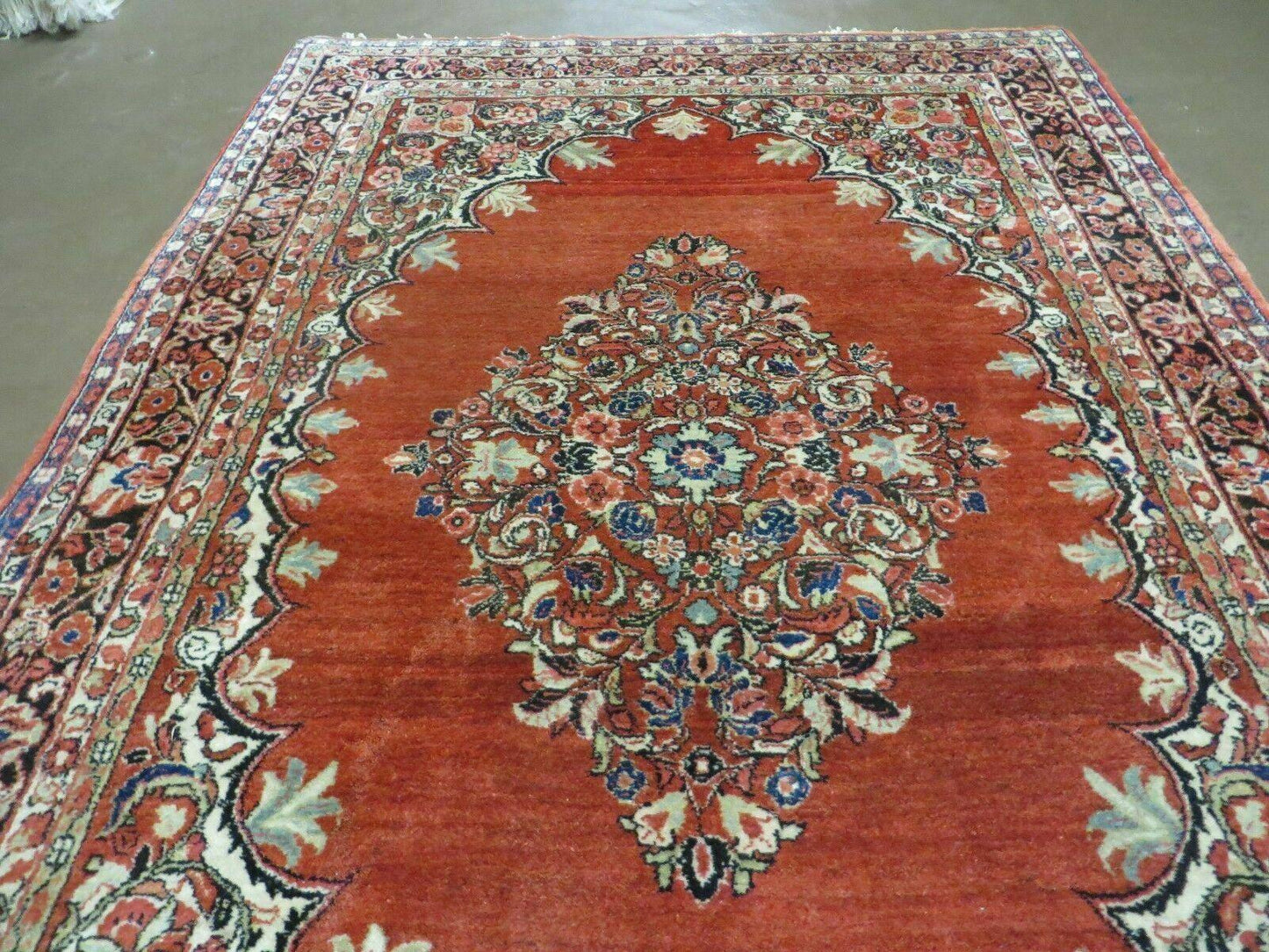 Antique Persian Sarouk Rug 5x8, Red, Semi Open Field, Hand Knotted, Wool