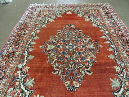Antique Persian Sarouk Rug 5x8, Red, Semi Open Field, Hand Knotted, Wool