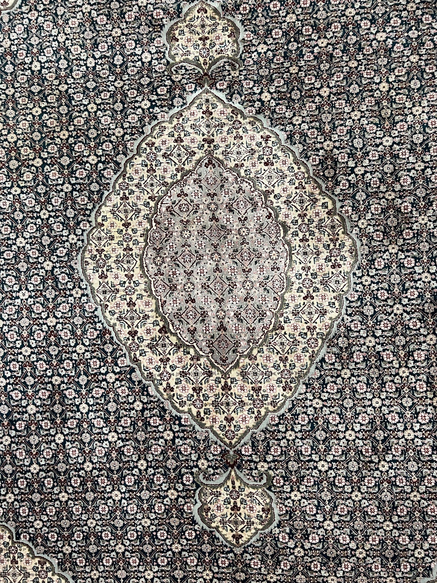 Sino Persian Rug 9x12, Dark Green and Ivory, Medallion, Mahi Herati, Elegant Oriental Carpet, Wool Hand Knotted Traditional Room Sized Rug