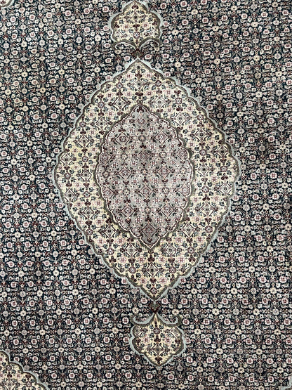 Sino Persian Rug 9x12, Dark Green and Ivory, Medallion, Mahi Herati, Elegant Oriental Carpet, Wool Hand Knotted Traditional Room Sized Rug