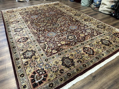 Indo Persian Rug 8x11 Handmade Wool Hand Knotted Eggplant Tan Allover Pattern Couristan