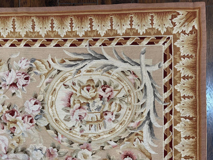 Aubusson Rug 9x12 Savonnerie Wool Floral Handmade European Area Rug