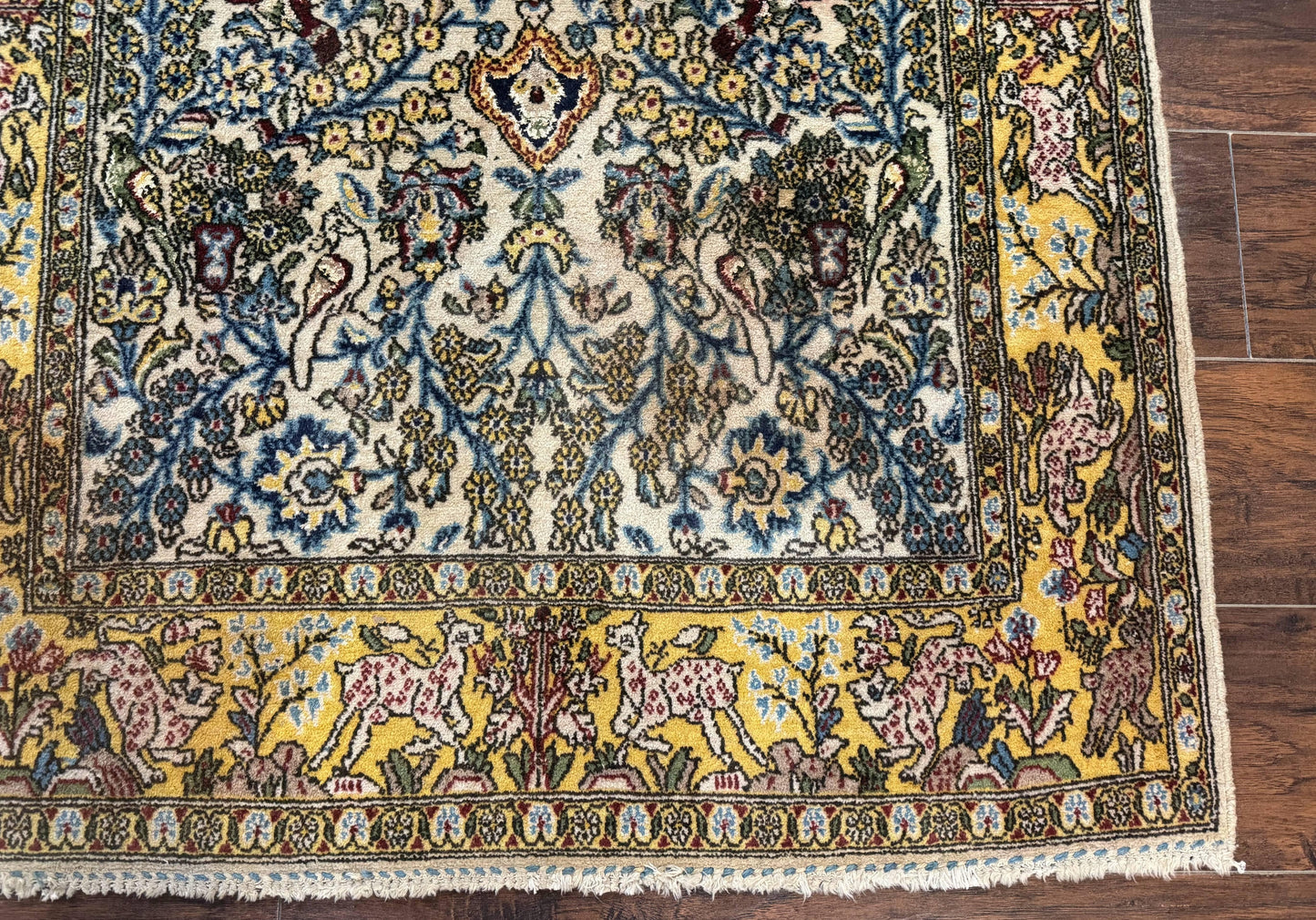 Persian Qum Tree of Life Rug 3.5 x 5.5, Animal Pictorials, Kork Wool with Silk Highlights