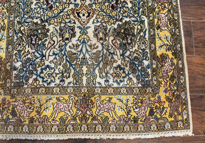 Persian Qum Tree of Life Rug 3.5 x 5.5, Animal Pictorials, Kork Wool with Silk Highlights