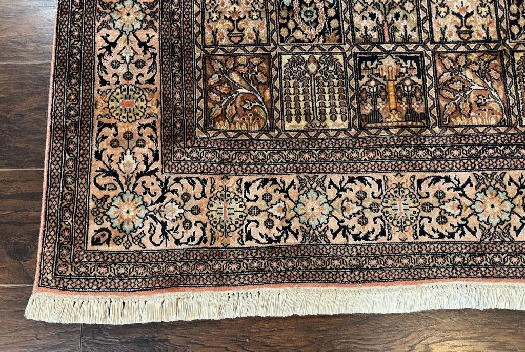 Indian Kashmiri Silk Rug 4x6, Panel Design, Multicolor, Fine