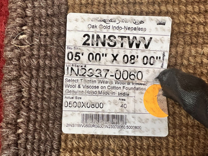 Indo Tibetan Modern Rug 5x8, Abstract Rug 5 x 8 ft, Red Multicolor Wool Handmade Contemporary Area Rug