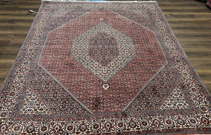 Persian Bidjar Rug 7x8 Ft Hand Knotted Wool Herati Mahi Ivory Red Navy Blue