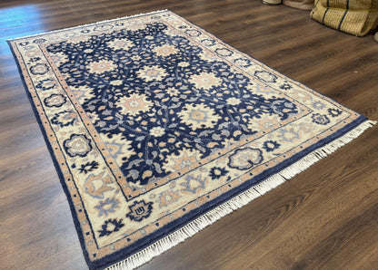 Indo Persian Rug Vintage Hand Knotted Wool Blue And Beige Carpet