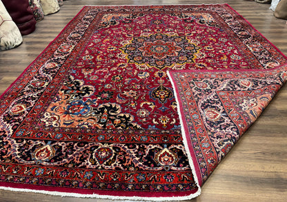 Red Persian Mashad Rug 10x13 - Floral Medallion Signed By Masterweaver