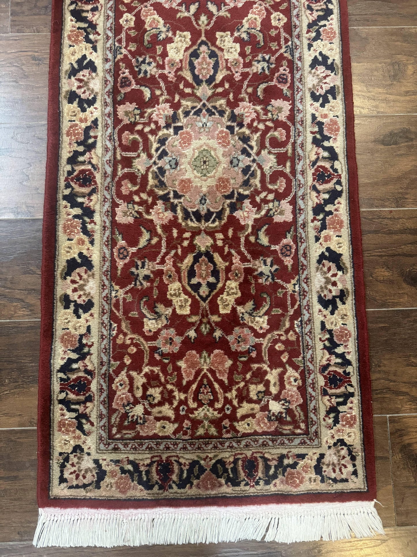 Short Runner Rug 2x6, Fine 200 KPSI, Red Floral Medallion, Wool and Silk Highlights, Persian Runner Rug, Traditional, Sino Persian