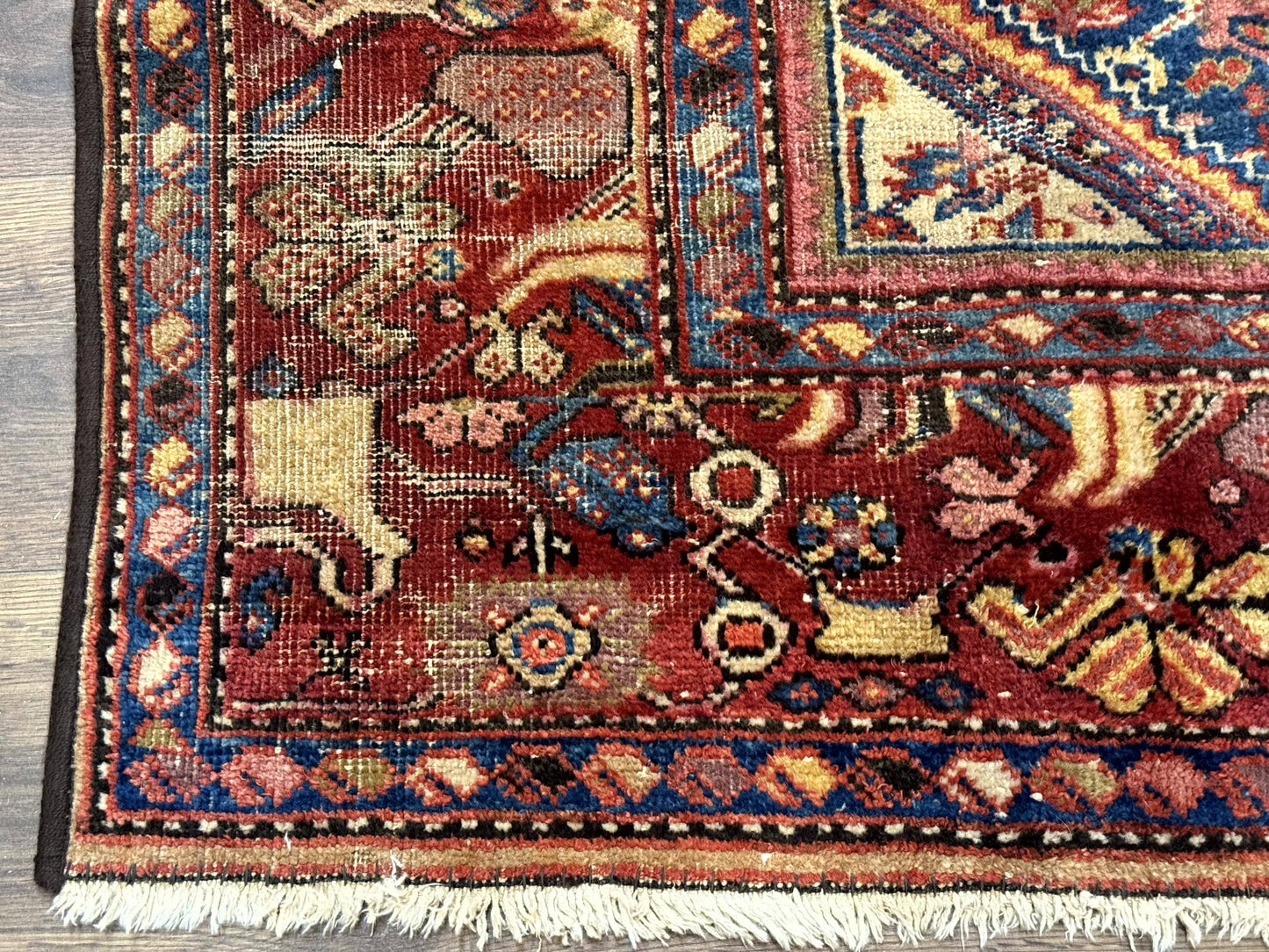 Antique Persian Rug 4x7, Blue and Red Malayer Carpet, Rare