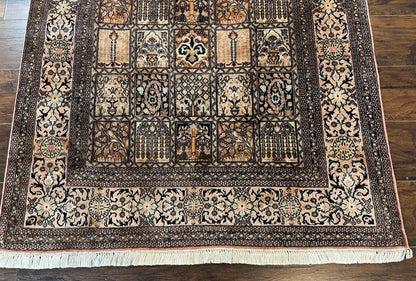 Indian Kashmiri Silk Rug 4x6, Panel Design, Multicolor, Fine