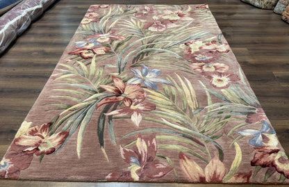 Hand Tufted Floral Rug 5x8, Light Rose Wool Carpet