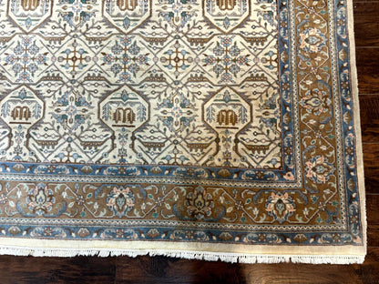 Indo Persian Rug 6x9, Beige, Allover Pattern, Vintage Wool Oriental Carpet