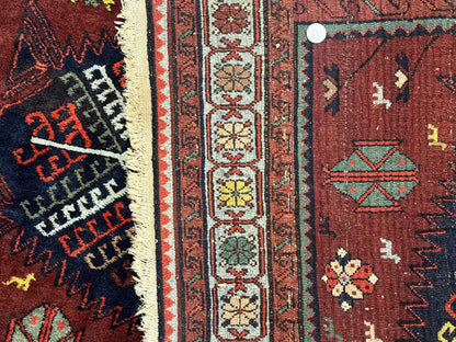Antique Persian Tribal Rug 5 x 7.8, Triple Medallions, Red, Persian Afshar Rug