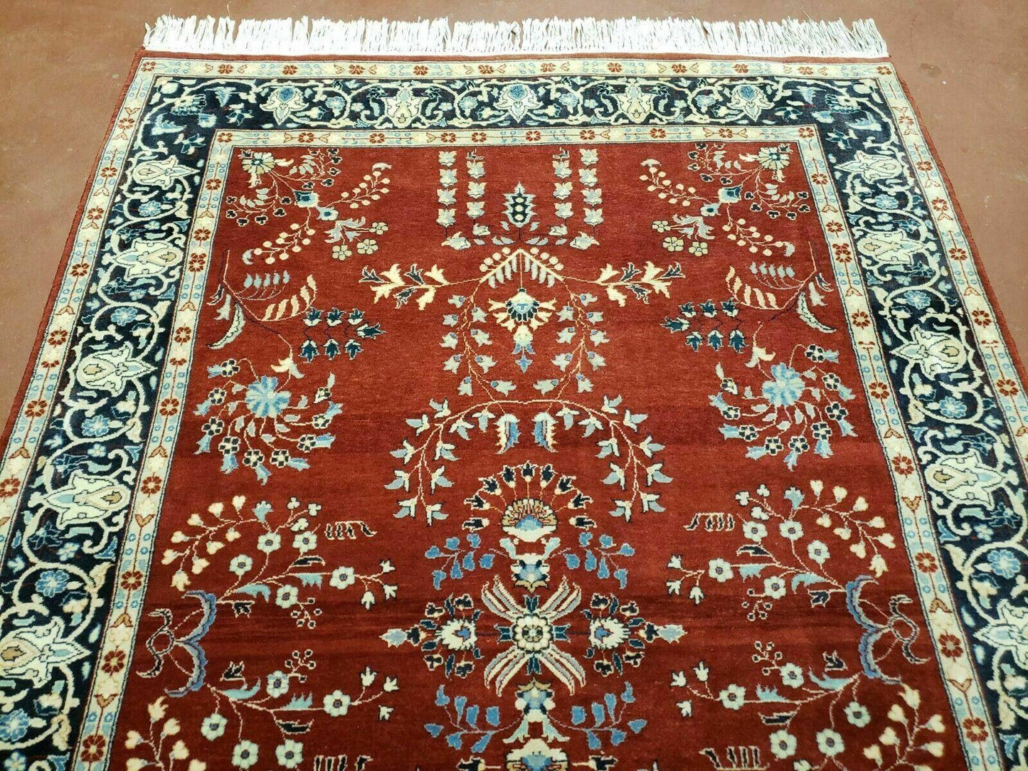 Pakistani Rug Hand Knotted Vintage 4x6 Red Highly Detailed Wool