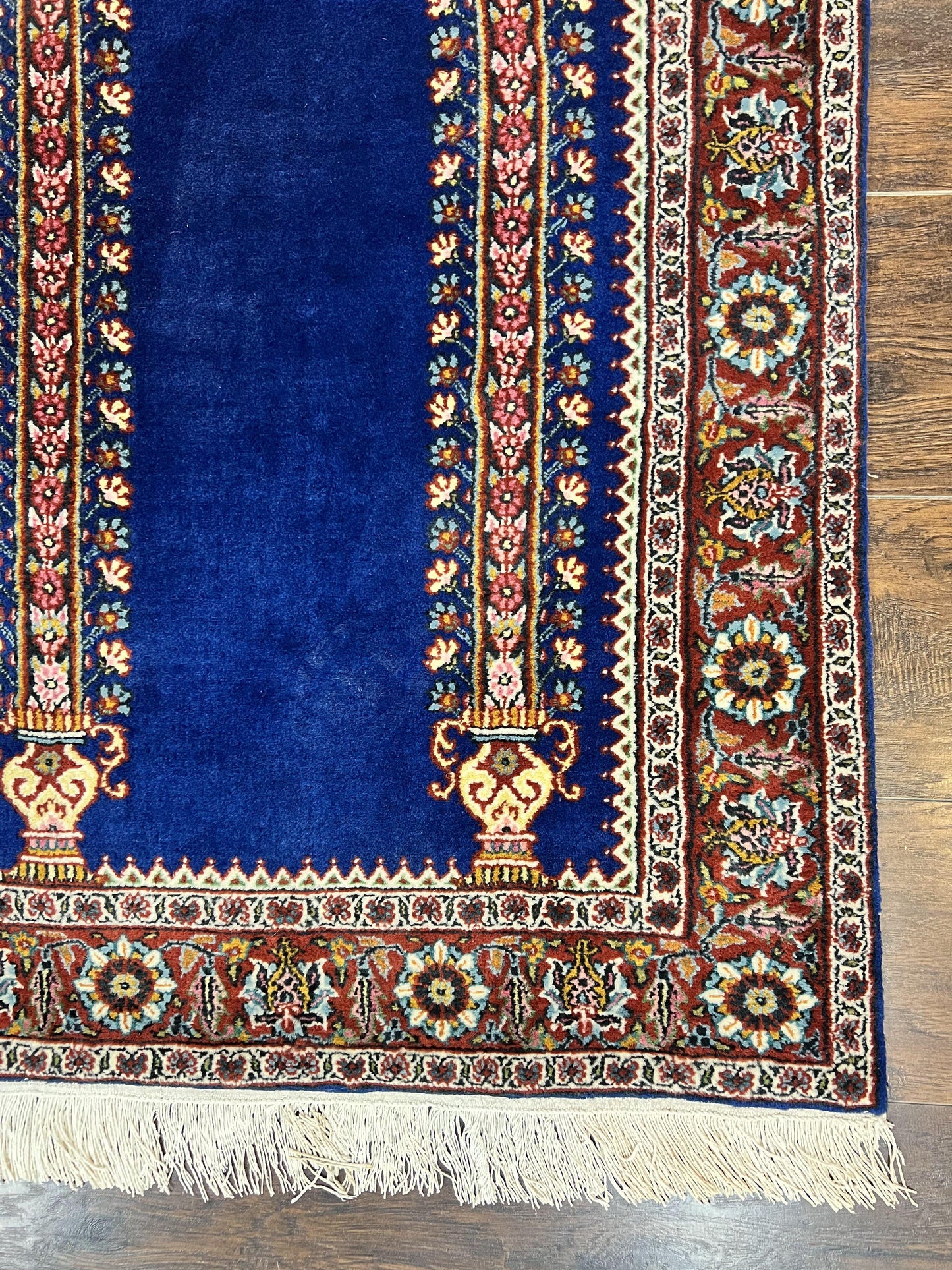 Indo Persian Prayer Rug 3x5 Vintage Hand Knotted Handmade Wool Dark Blue And Red Oriental Carpet