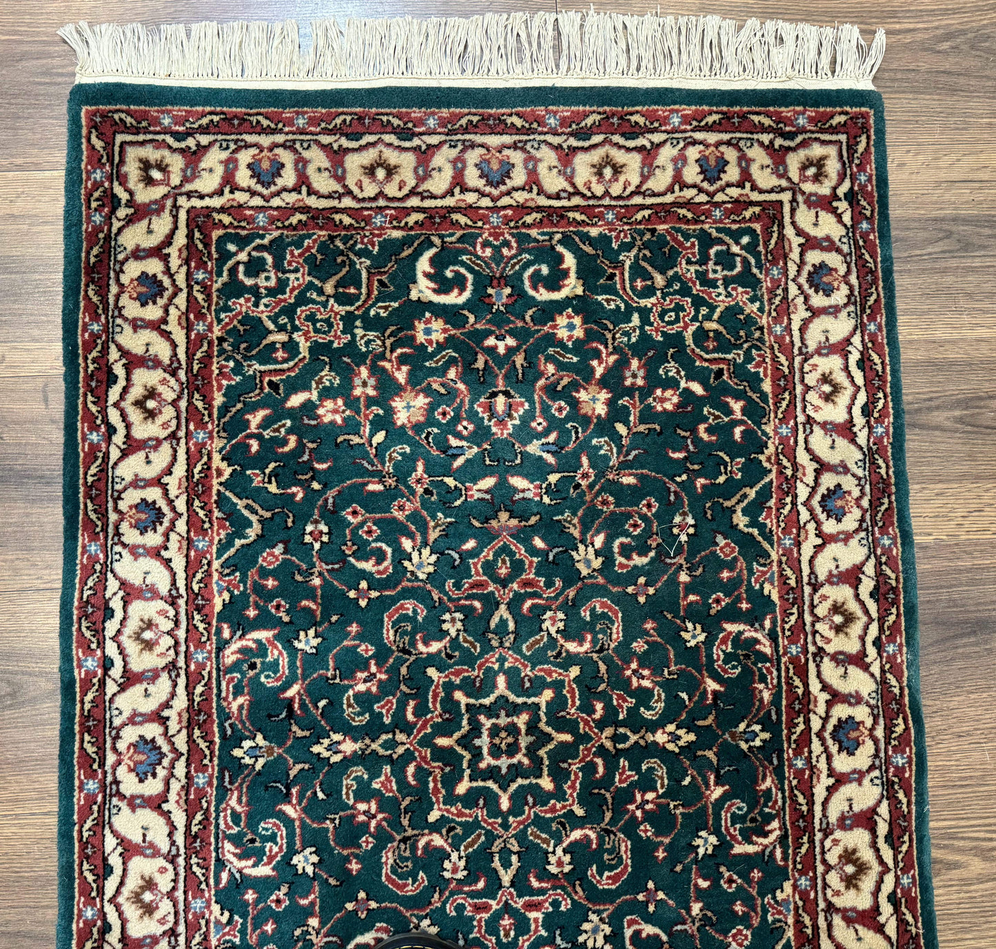 Indo Persian Rug Dark Green Hand Knotted Wool Area Rug 2.5x4 Small Oriental Carpet