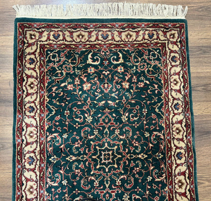 Indo Persian Rug Dark Green Hand Knotted Wool Area Rug 2.5x4 Small Oriental Carpet