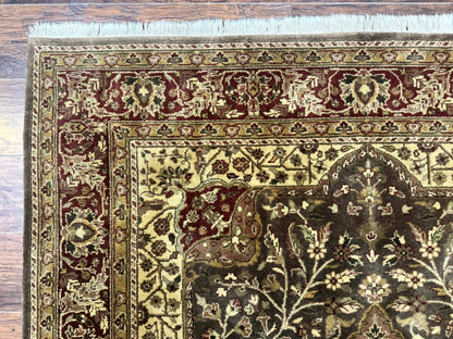 Indo Persian Rug 6x9 Handmade Wool Vintage Floral Cross Pattern