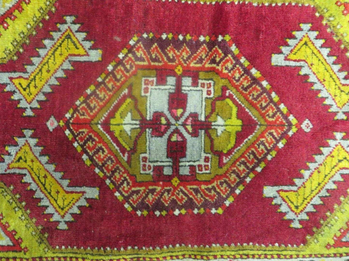 Antique Turkish Yastik Rug 2x3 Handmade Wool Oushak Red Oriental Carpet