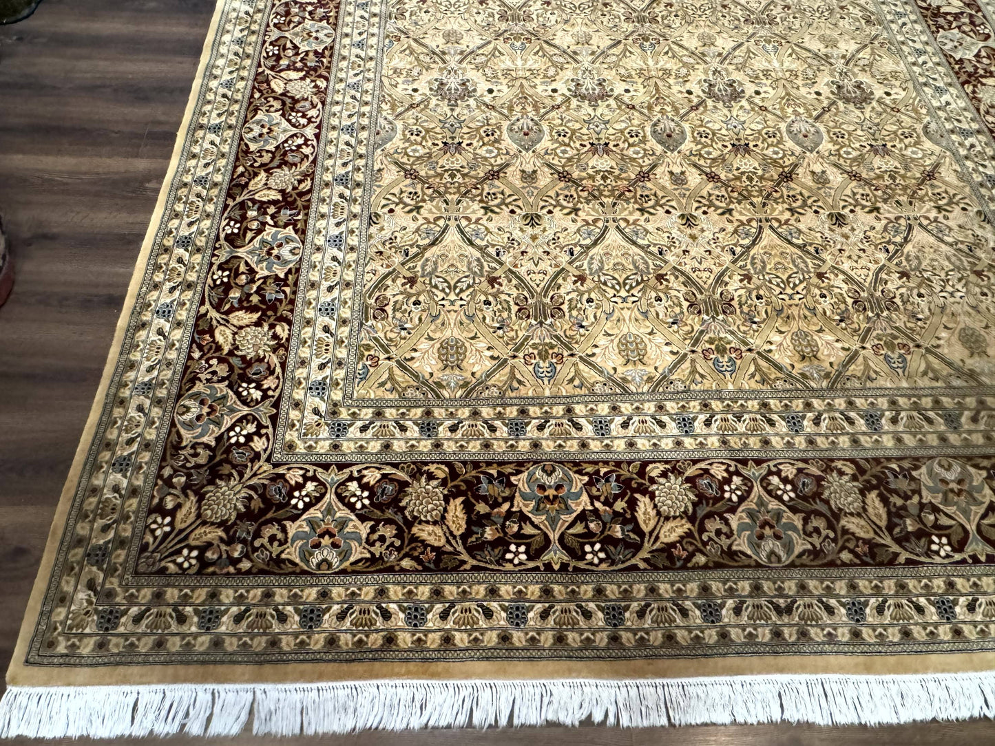 Pak Persian Rug 9x12 Handmade Wool Panel Design Gold And Wine Red