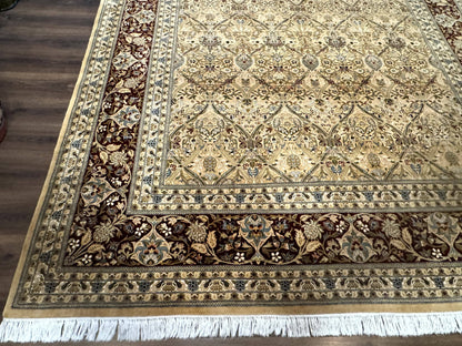 Pak Persian Rug 9x12 Handmade Wool Panel Design Gold And Wine Red