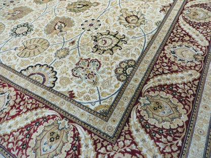 Vintage Handmade Wool Rug Pakistani Floral Design 9 By 12 Feet Vegetable Dye