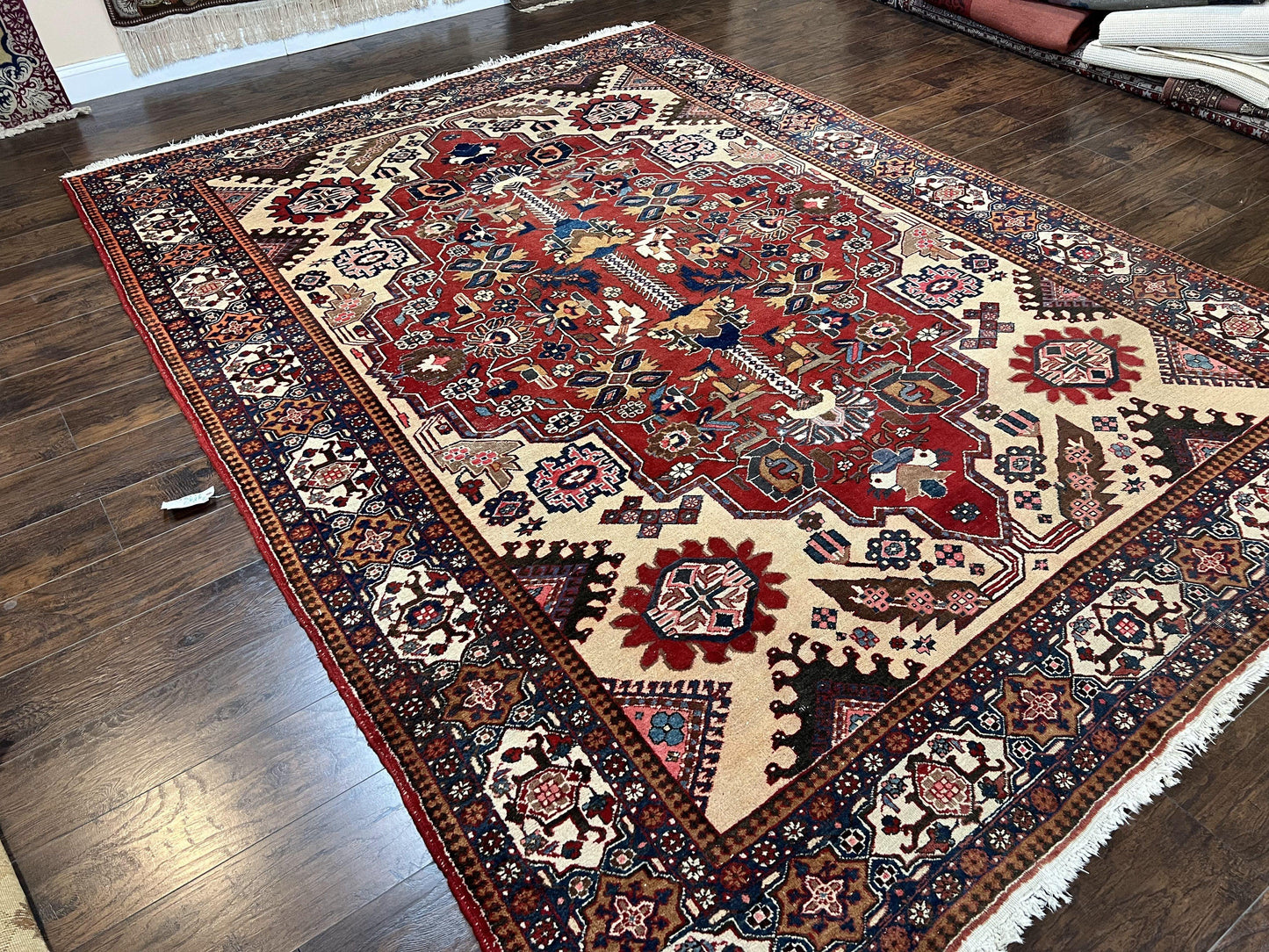 Persian Heriz Rug 8x12 Hand Knotted Wool Geometric Medallion Oriental Carpet