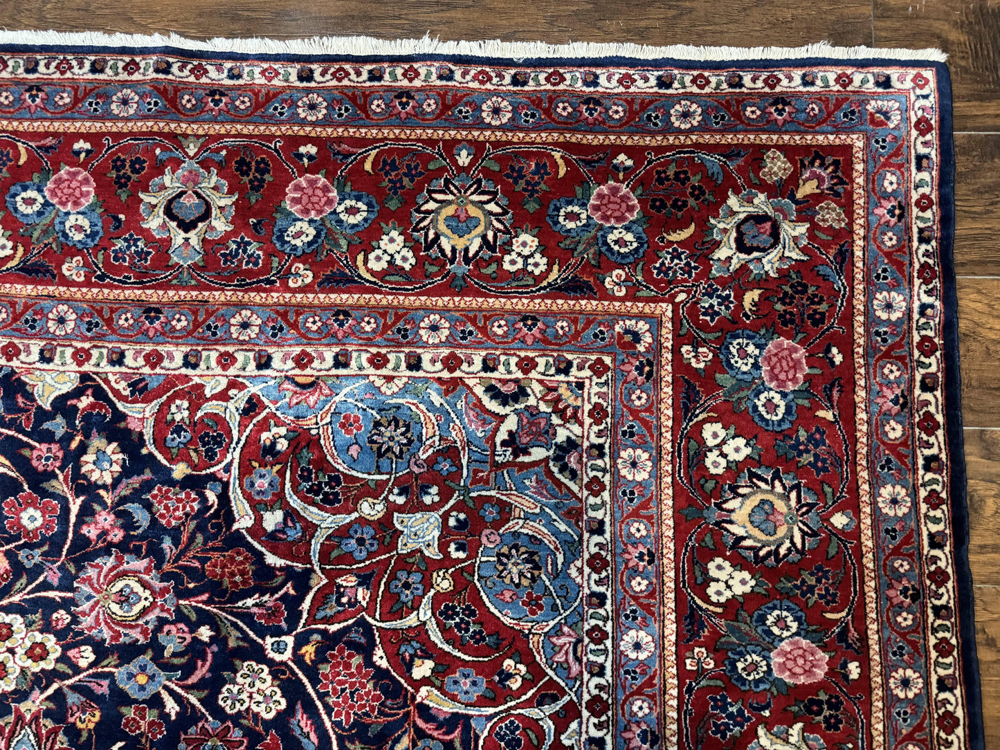 Navy Blue Persian Kashan Rug 9x12 Antique Carpet Wool 200 KPSI
