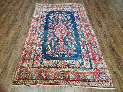 Vintage Turkish Wool Rug 4 By 7 Feet Floral Birds Tree Of Life Blue Red Handmade