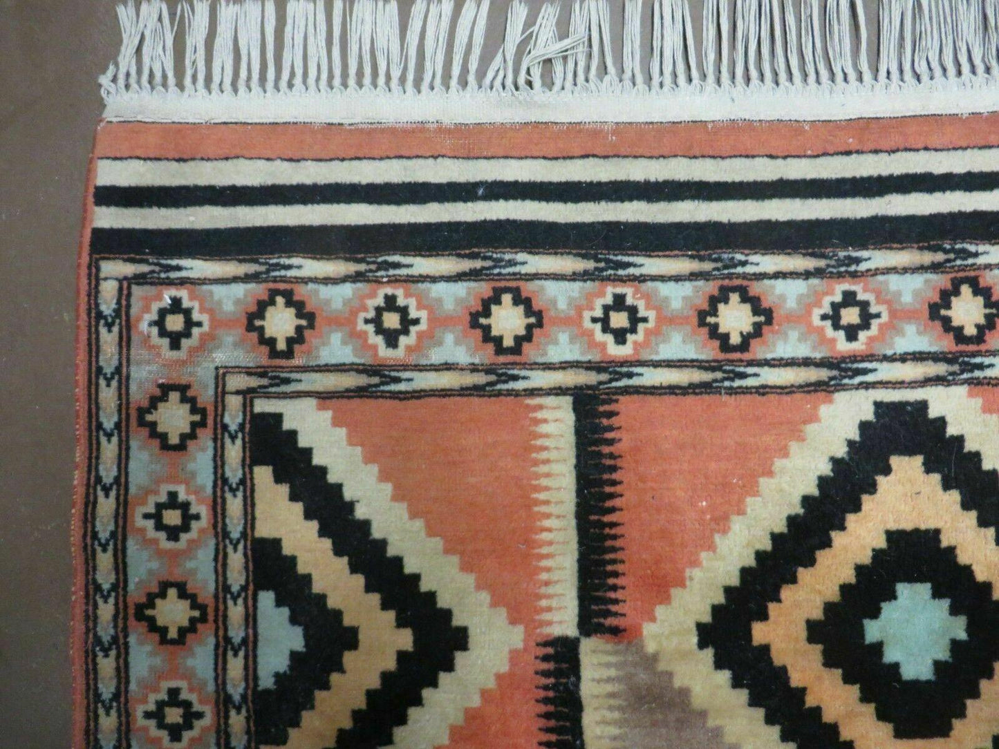 Vintage Turkish Oushak Wool Rug 4x6 Diamond Pattern Handmade Mehrab Red